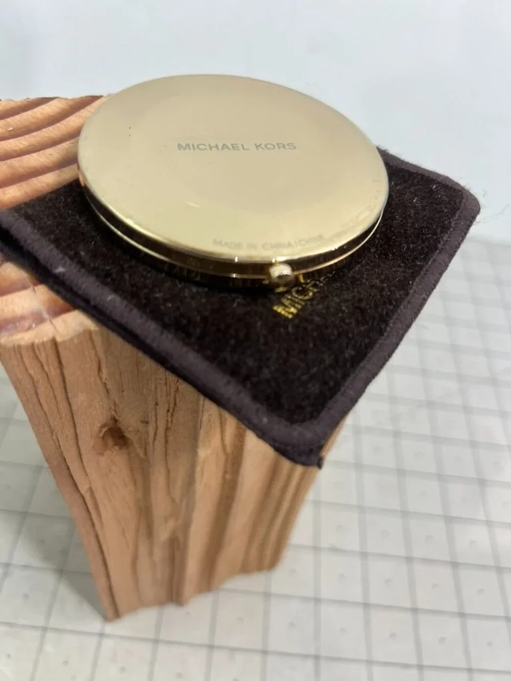 Michael Kors Gold Compact Mirror With Logo Design & Protective Pouch